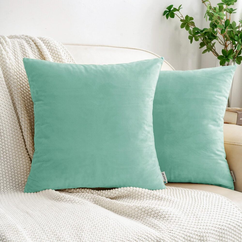 5141 Aqua Green Velvet Throw Pillow Covers 22x22 Inch, Pack of 2 Soft Cozy